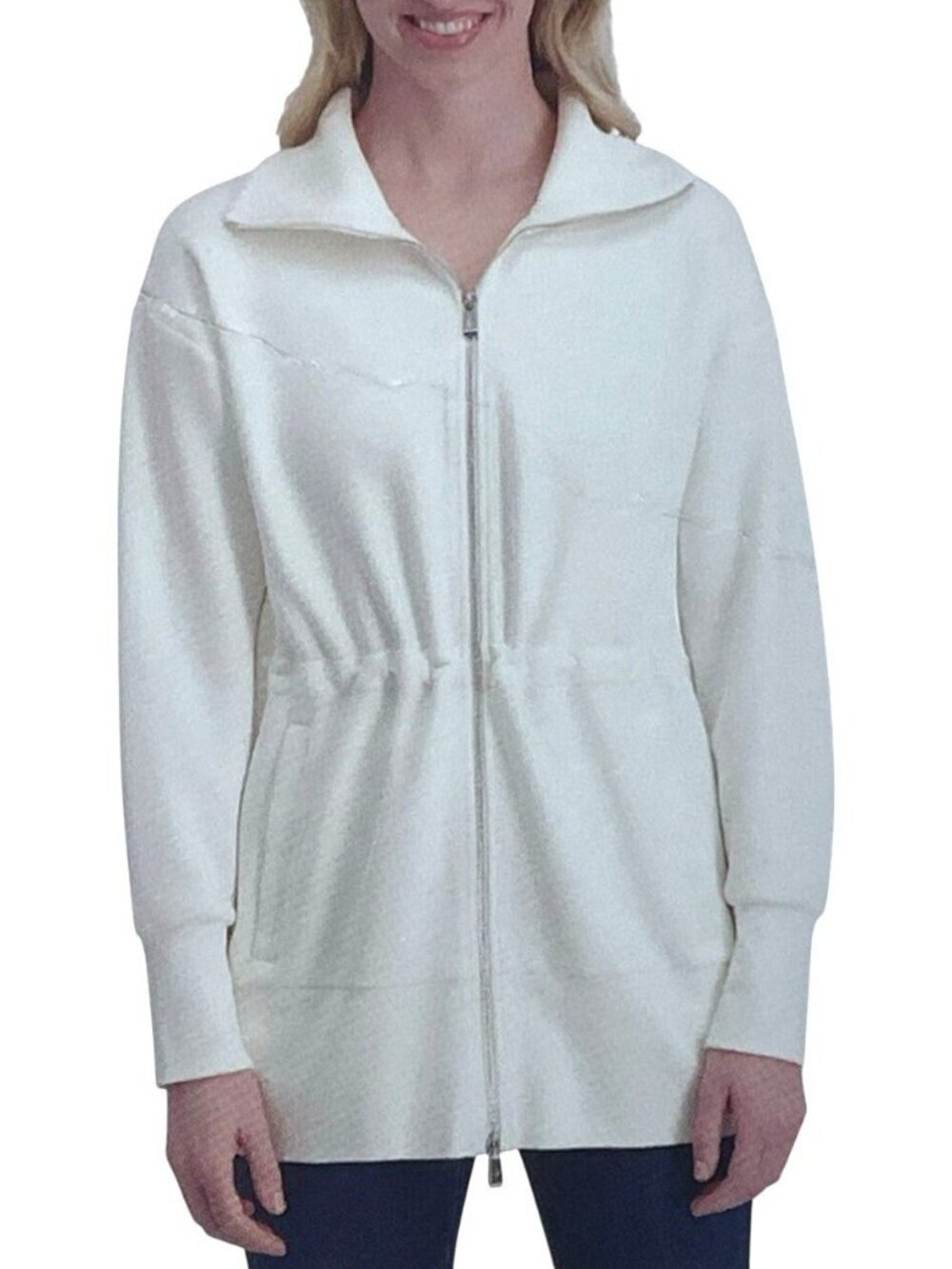 NWT Converse Women's  L White Full-Zip Longline Jacket Pockets F1199
